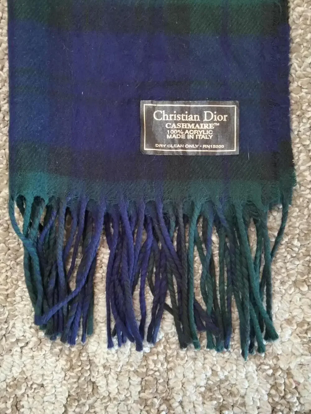 Christian Dior Vintage Black Watch Scarf Monsieur Plaid Cashmaire Line Unisex